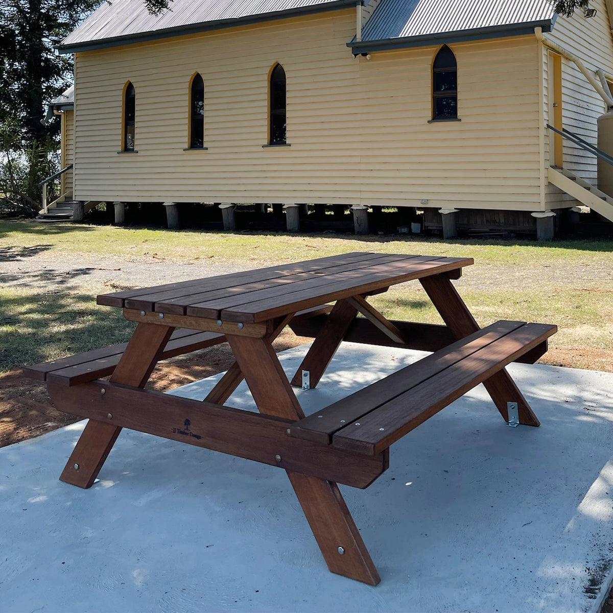 Hardwood picnic table with a premium walnut finish handcrafted in Queensland.