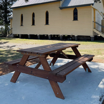 Hardwood picnic table with a premium walnut finish handcrafted in Queensland.