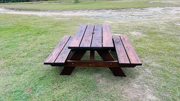 Low-profile JJ Timber Design picnic table designed for kids or compact spaces.