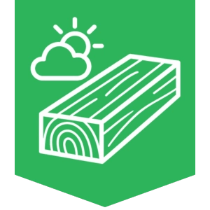 Timber log with sun icon representing weather-resistant timber.