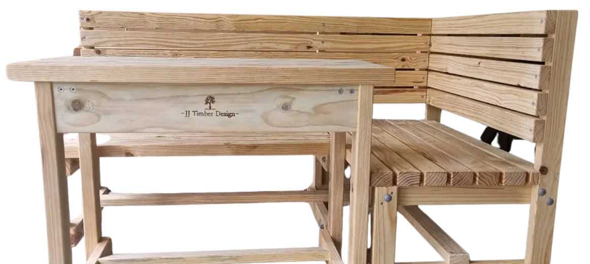 Partially built timber table frame in the JJ Timber Design workshop.